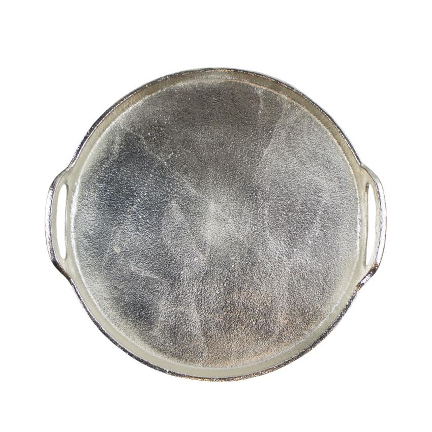 Tablett Silber Look, rund Ø 32cm. Mit Griffen.