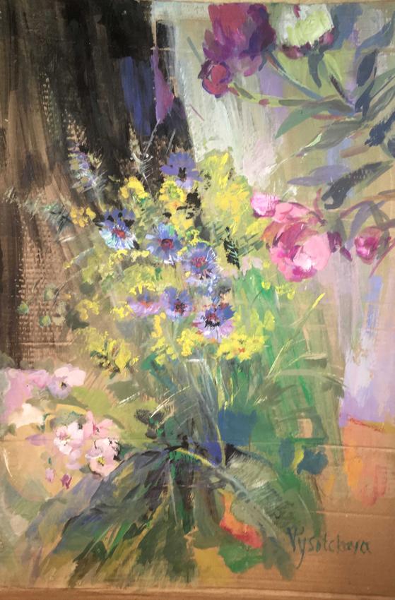 Stillleben mit Kornblumen und Pfingstrosen