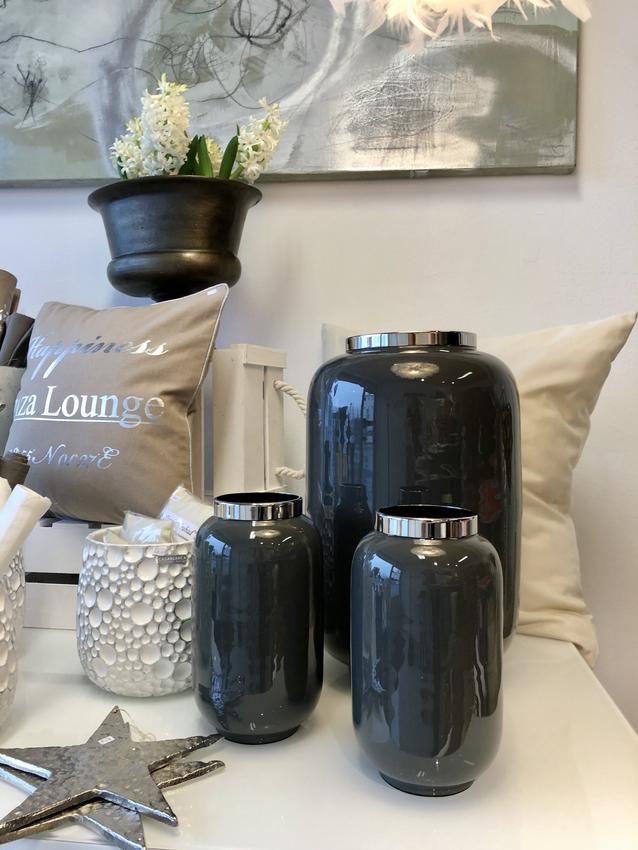 Vase Saigon, Metall Ring dunkelgrau/silber (Gr. L)