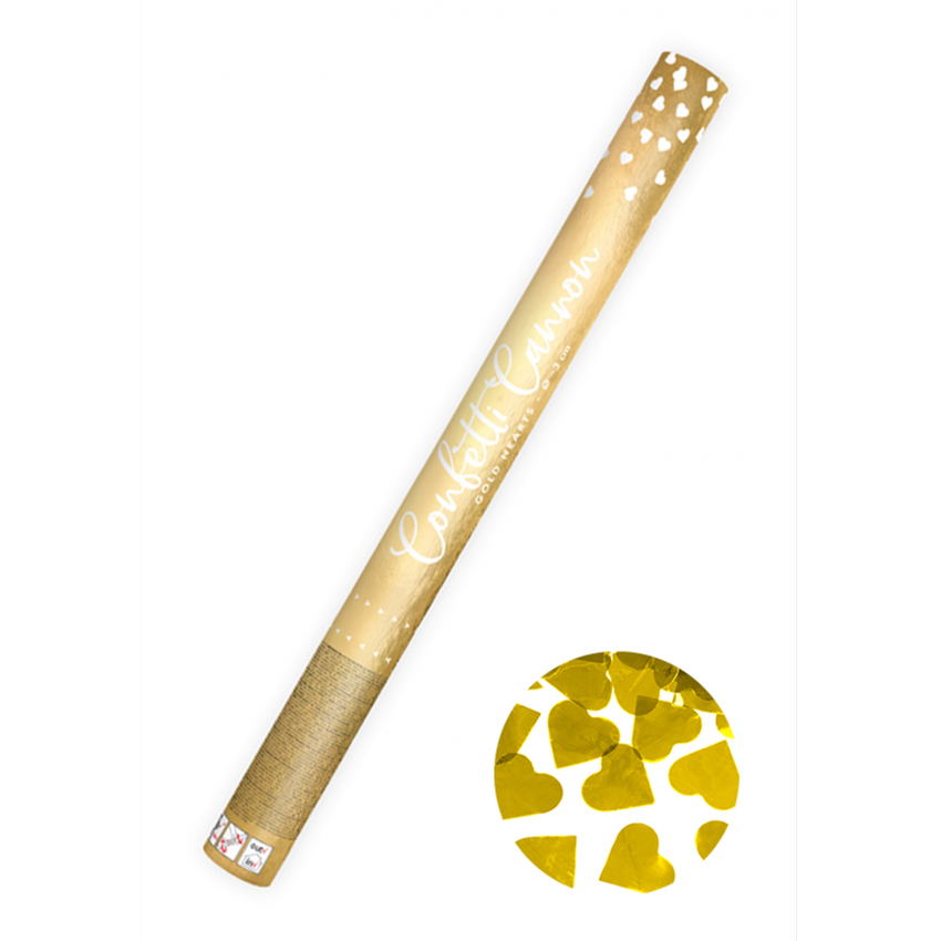 1 Konfettikanone XL - 60cm - Metallic - Herzen - Gold