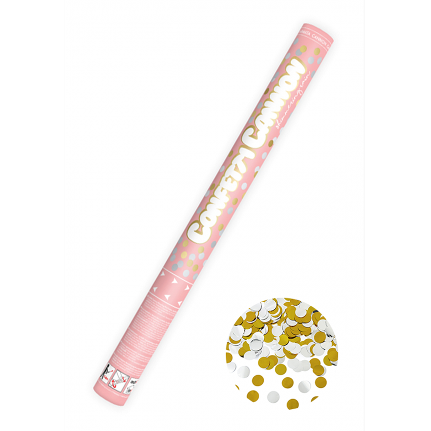 1 Konfettikanone XL - 60cm - Metallic - Dots - Silber & Gold
