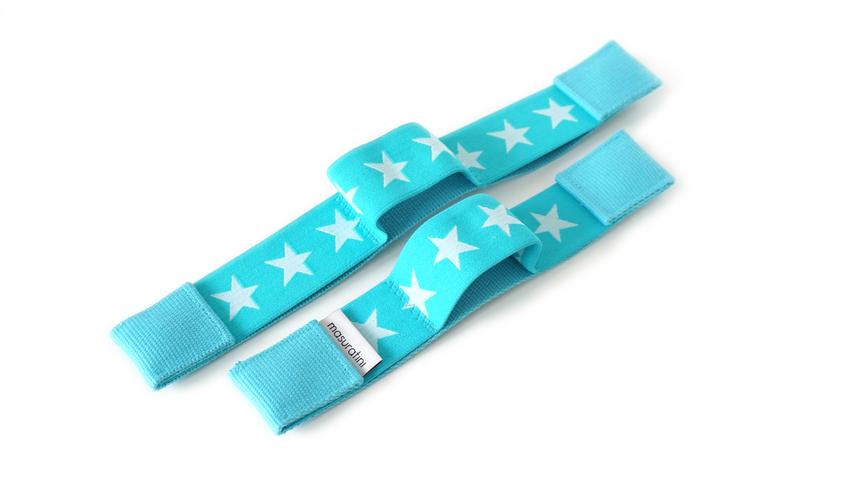 Türkis-weißes Bogen-Bänderset mit Sternen für das masuratini Violine Flight Case.