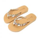 FlipFlop Beige Gold - Katja - Neopren mit Clutch