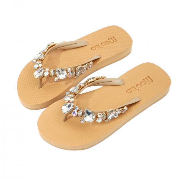 FlipFlop Beige Gold - Katja - Neopren mit Clutch