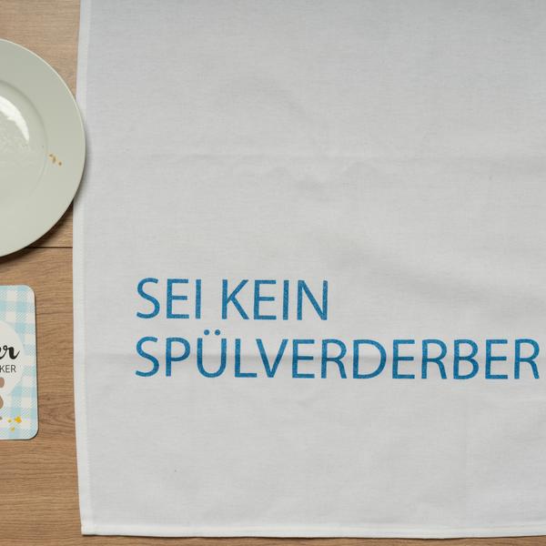Geschirrtuch weiß, Spülverderber in blau