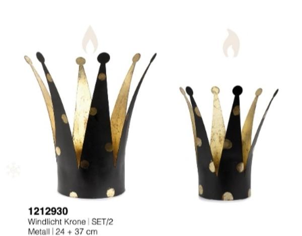 Baden Windlicht Krone schwarz/gold 2tlg