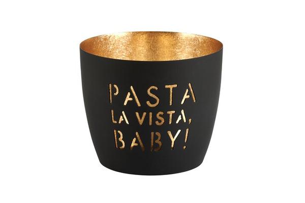 Madras, Windlicht, M, Motiv: Pasta la vista baby!, schwarz/gold