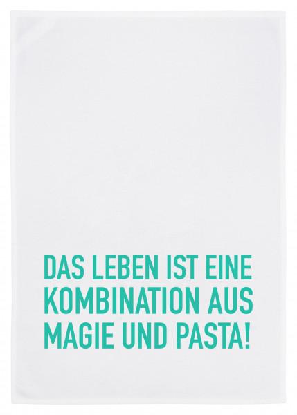 Geschirrtuch weiß, Pasta mit Magie in türkis