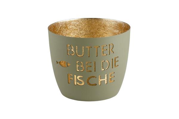 Madras, Windlicht, M, Motiv: Butter bei die Fische, stone/gold
