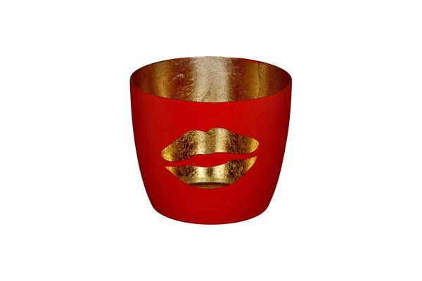 Madras, Windlicht, M, Motiv: Lippen, rot/ gold