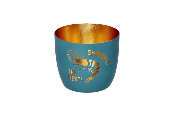 Madras, Windlicht, M, Motiv: Shrimply the best!, powder blue/gold