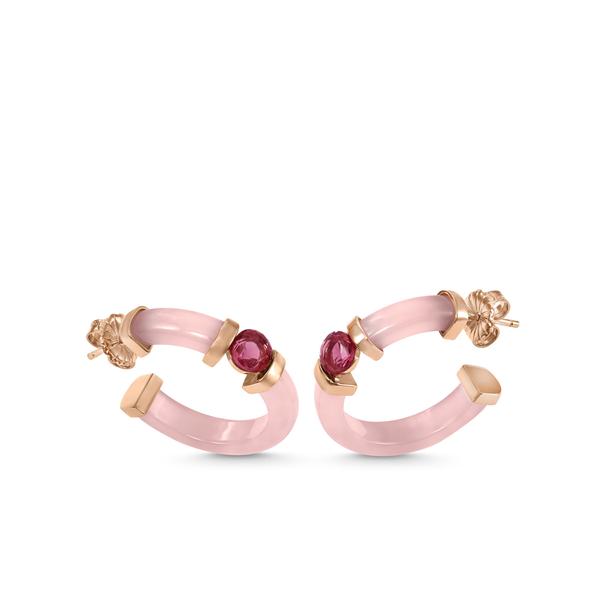 Creolen aus Silber mit zentrischem pinkfarbenem Zirkonia-Detail