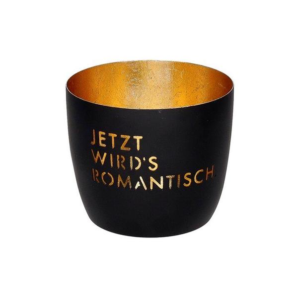 Madras, Windlicht, M, Motiv: Jetzt wird's romantisch, schwarz/gold