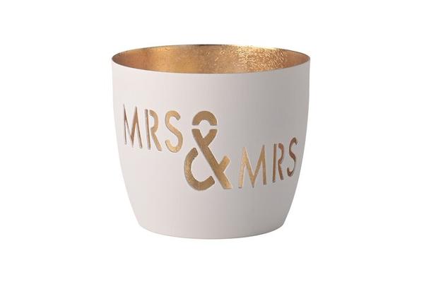 MADRAS, WINDLICHT, M, MOTIV: MRS & MRS, WEISS/GOLD