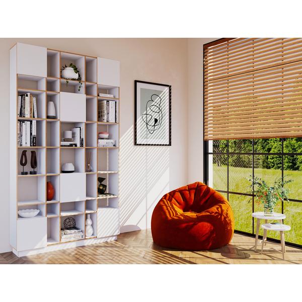 Großes Bücherregal aus Massivholz in Weiß -Skandinavisches Design