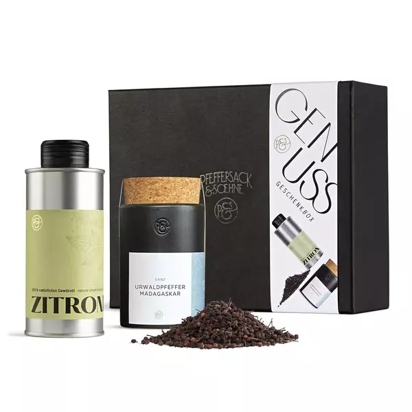 Edles Gewürz-Geschenkset mit Zitronenöl & Urwaldpfeffer - zu Weihnachten, Firmenevents und Onboarding