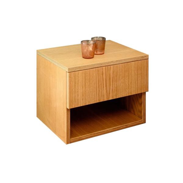Quadratischer Nachttisch mit Wandmontage und Schublade Holz Design