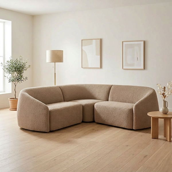 Modulsofa ROUND für 3 Personen in beige - Ecksofa im skandinavischen Stil