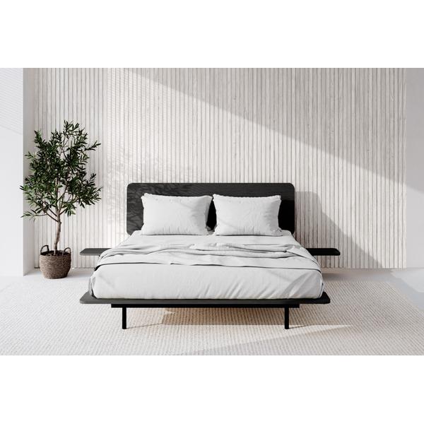 Doppelbett aus Holz in schwarz 160x200 cm mit seitlicher Ablage