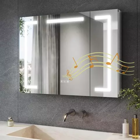 Aluminium LED Spiegelschrank 80 × 60 cm mit Beleuchtung, Anti-Beschlag & Steckdose & Bluetooth