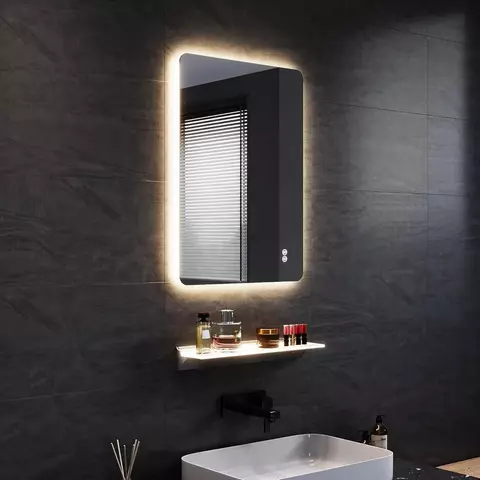 LED Badspiegel 80 × 65 cm mit beleuchteter Glasablage | 3 Lichtfarben | Anti-Beschlag