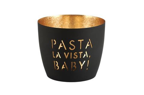 Madras, Windlicht, M, Motiv: Pasta la vista baby!, schwarz/gold