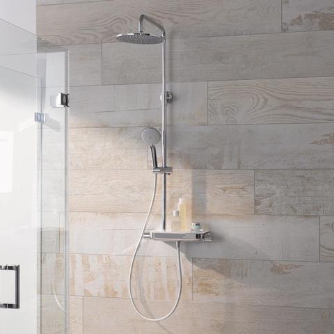 HSK AquaTray RS 200 Shower-Set Thermostat Weiß Kopfbrause 400mm 1006400-KB12