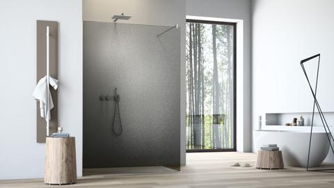 Duschwand 80 cm Silber Crashglas Grau – Schröder Walk-In Duschwand aus 12,8 mm VSG Sicherheitsglas