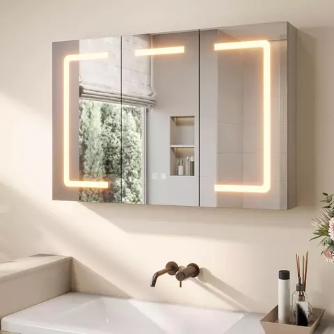LED Spiegelschrank 90 × 60 cm mit Beleuchtung, Anti-Beschlag & Steckdose