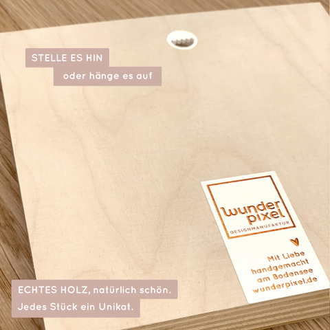 Einzigartiges Holzbild - individuell mit Namen & Geburtsdaten & Spruch 15x15x2cm