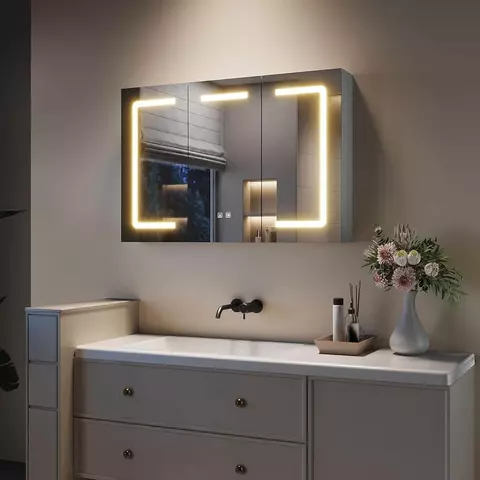 LED Spiegelschrank 90 × 60 cm mit Beleuchtung, Anti-Beschlag & Steckdose