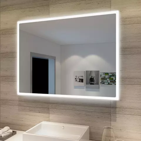 LED Spiegel Badspiegel mit Beleuchtung Wandschalter 80Lx60Bcm kaltweiß IP44 energiesparend