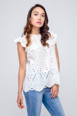 Bluse mit Rüschen und Lochmuster