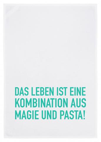 Geschirrtuch weiß, Pasta mit Magie in türkis