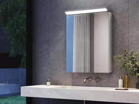 Edelstahl LED Spiegelschrank 52 x 65 cm, cm mit Beleuchtung, Anti-Beschlag & Steckdose
