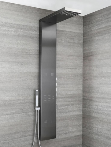  Duschpaneel mit Thermostat - mit Regen/Wasserfall-Duschkopf, Handbrause und Körperdüsen - Metallgrau1