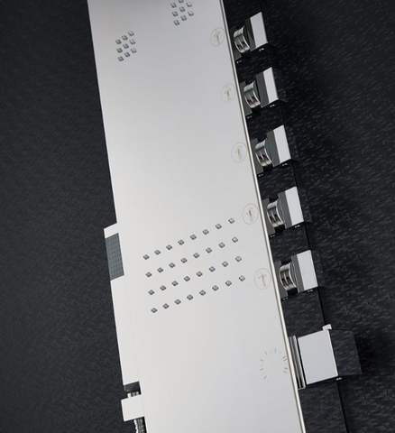 Duschpaneel mit Thermostat  – Chrom, Handbrause und Körperdüsen und Wasserfallkopf