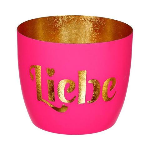 Madras, Windlicht, M, Motiv: Liebe, hot pink/gold
