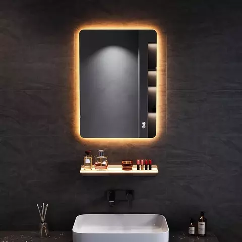 LED Badspiegel 80 × 65 cm mit beleuchteter Glasablage | 3 Lichtfarben | Anti-Beschlag