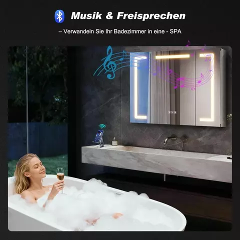 Aluminium LED Spiegelschrank 80 × 60 cm mit Beleuchtung, Anti-Beschlag & Steckdose & Bluetooth