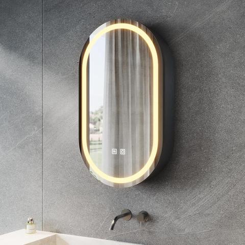 Ovaler LED Spiegelschrank 40 x 70 cm mit Beleuchtung, Anti-Beschlag & Steckdose