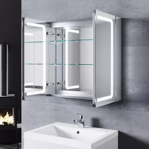 Aluminium LED Spiegelschrank 65 × 65 cm mit Beleuchtung, Anti-Beschlag & Steckdose