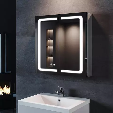Aluminium LED Spiegelschrank 65 × 65 cm mit Beleuchtung, Anti-Beschlag & Steckdose