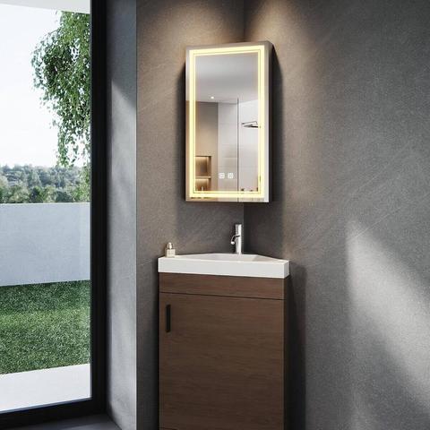 LED Eck-Spiegelschrank Schwarz 38,5 × 70 cm – 3 Lichtfarben, dimmbar & Anti-Beschlag