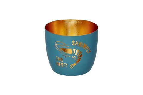 Madras, Windlicht, M, Motiv: Shrimply the best!, powder blue/gold