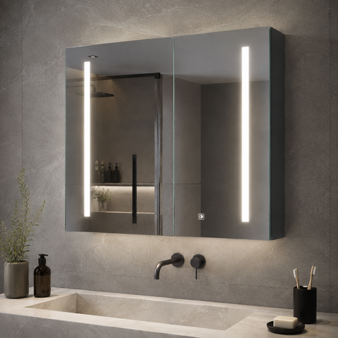 LED Spiegelschrank 75 × 60 cm mit Beleuchtung, Anti-Beschlag & Steckdose