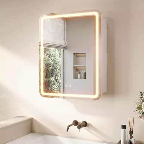 LED Spiegelschrank 55 × 70 cm mit Beleuchtung, Anti-Beschlag & Steckdose