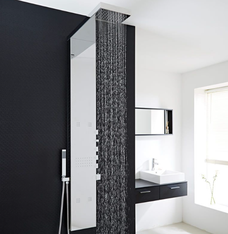 Duschpaneel mit Thermostat  – Chrom, Handbrause und Körperdüsen und Wasserfallkopf1