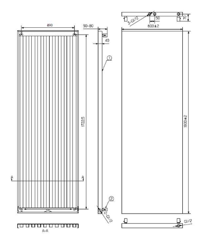 Design Heizkörper RUBI – Vertikal mit Mittelanschluss – 1800mm x 600mm 2