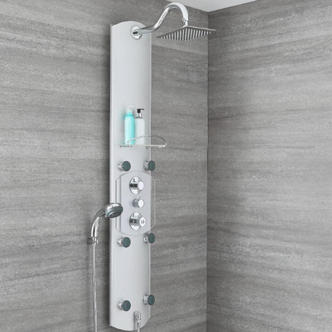  Duschpaneel mit Thermostat - aus Aluminium, für Eckmontage und Wandmontage